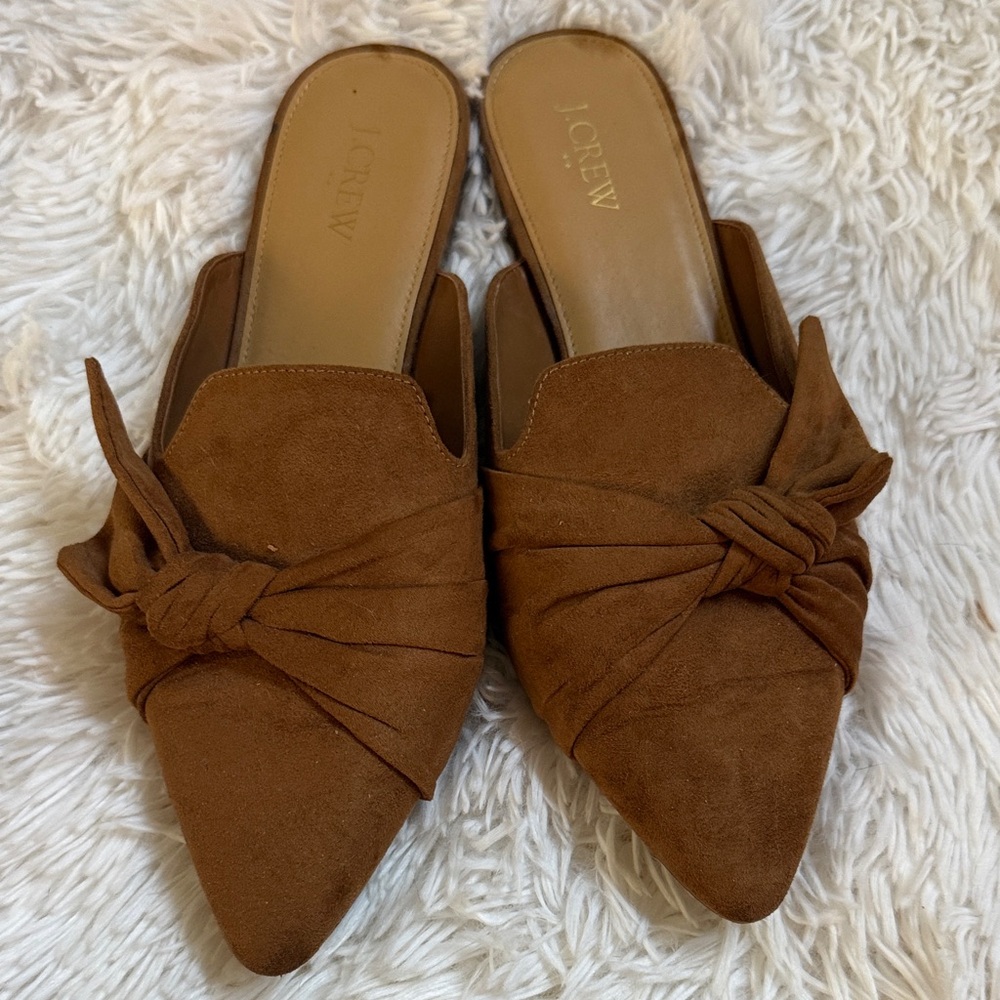 J. Crew Women's Tan Brown Suede Knot Front Pointed Mules